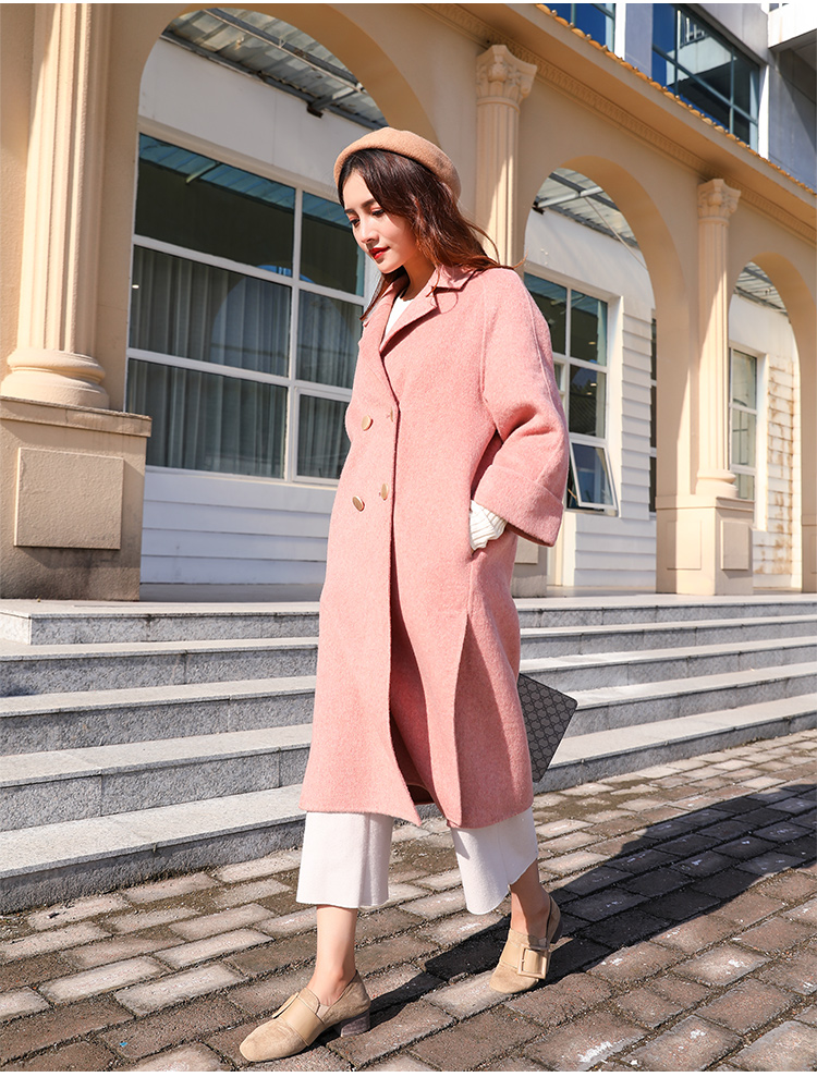 2018 phiên bản Hàn Quốc của áo khoác len Albaka hai mặt màu hồng, áo khoác cashmere 9 điểm màu rắn áo khoác zara nữ
