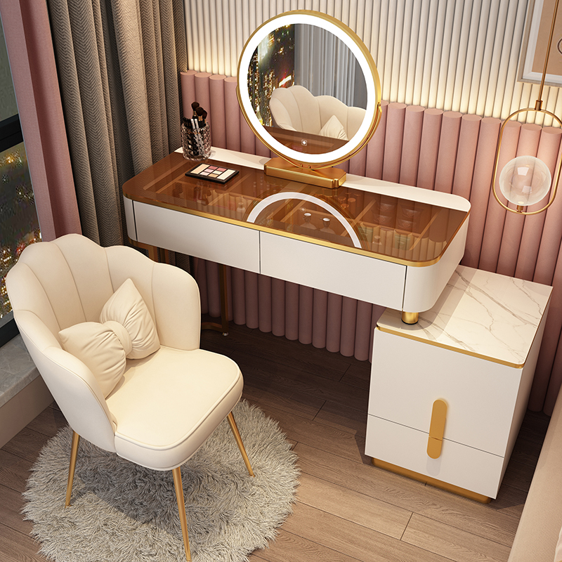 Modern minimalist glass dressing table new bedroom light luxury dressing table ins dressing table storage cabinet integrated table