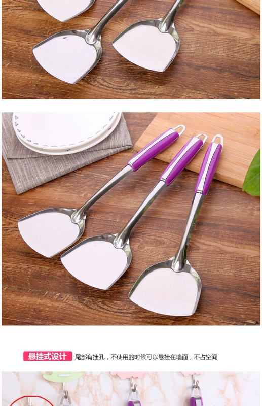 Bếp bằng thép không gỉ thìa dày chống cách nhiệt nấu ăn xẻng sắt thìa gia dụng tay cầm dài nấu bếp xẻng bếp