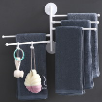 Multifunctional towel rack free of punching hanging rack toilet bathroom shelving with folded rotating towel bar multilayer shelf