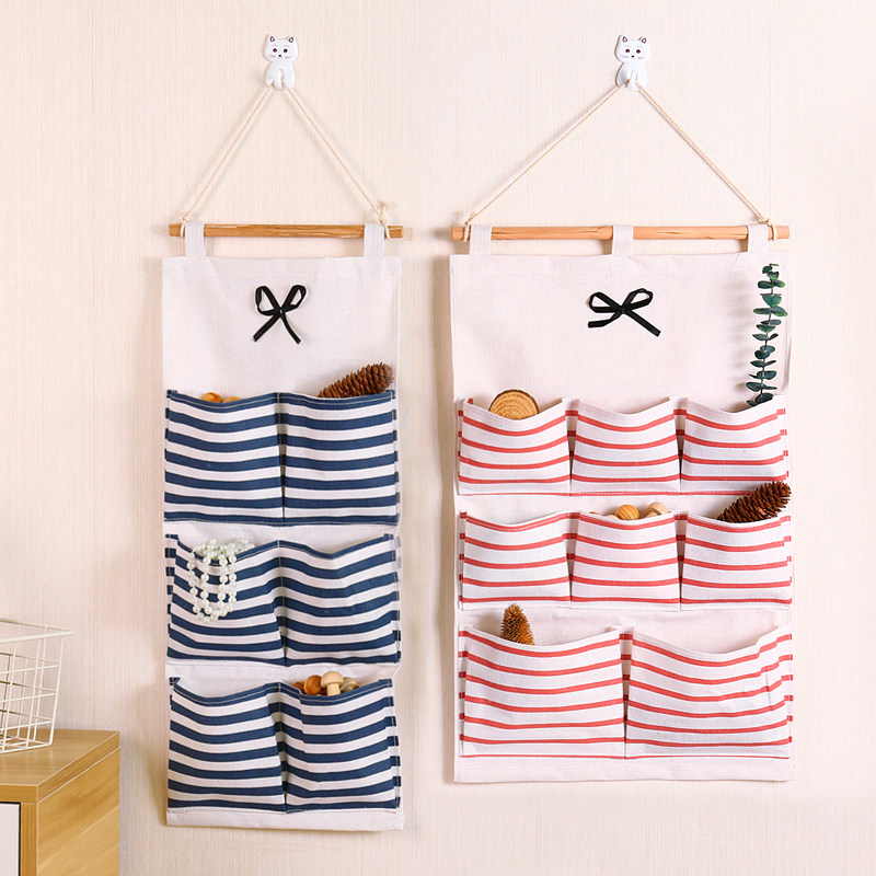 Large Number of Wall Hanging Cotton Hemp Cloth Art Collection Bag Door Rear Things Bag Wall Wall-mounted Multilayer Storage Pocket Hanging Bag Hanging Wall