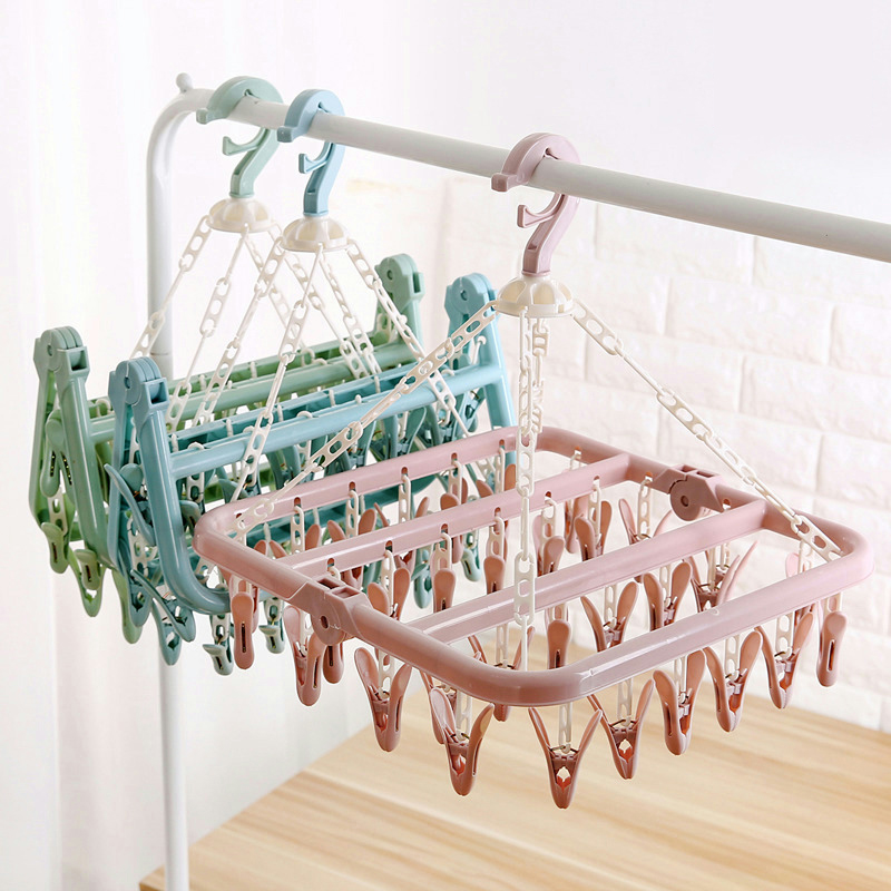 Adult Windproof Clothes Hanger Plastic 32 Clips Hanger Children Socks Rack Baby Household Multifunction Drying Racks