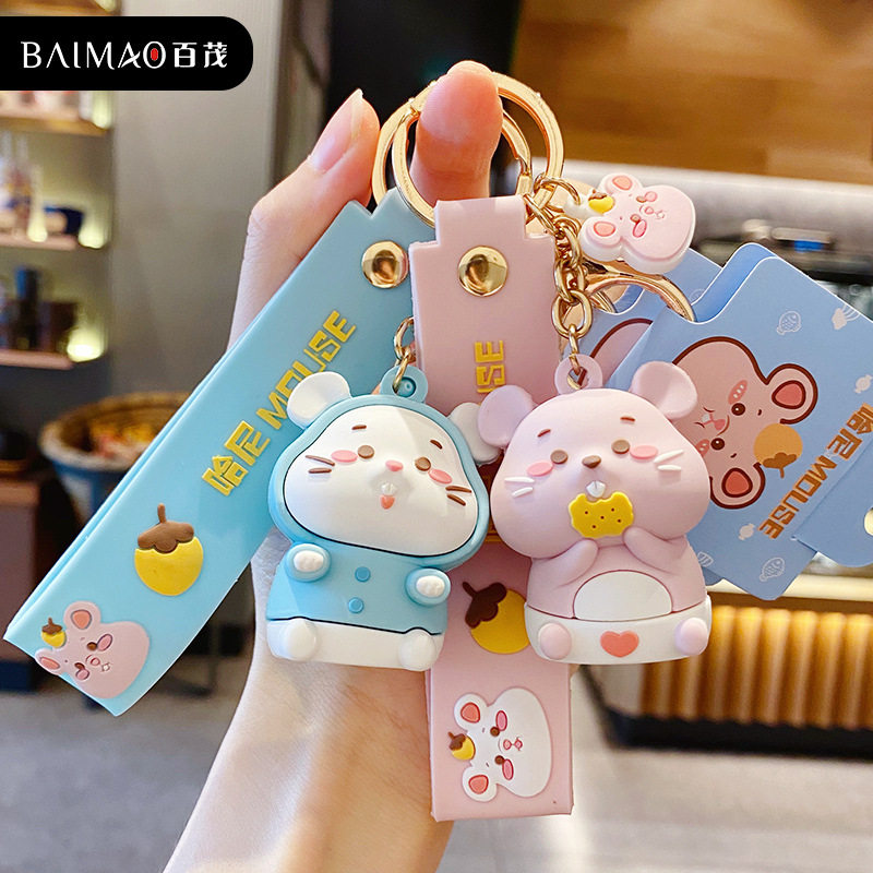 Internet celebrity cute car Hani mouse keychain cute three-dimensional mouse car key chain ring couple bag ornaments