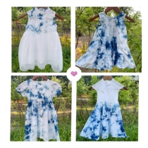 New Chinese style handmade tie-dye dress plant blue dyed summer dress new improved cheongsam buckle cotton and linen skirt girls clothing