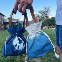Handmade plant tie-dyed canvas bag plant-dyed handbag original design environmentally friendly change drawstring bag finished cloth bag