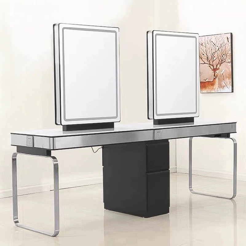 Factory Outlet Licon Store Mirror Hot Dyeing Area Hair Salon Hairdressing Table Four Pairs Six Mirror Table LED Lights Fashion Furniture