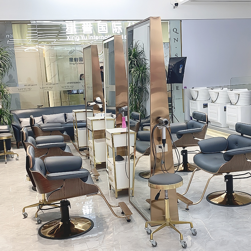 Stainless steel fake marble marble shop tide all-round landing LED mirror single side double-sided hairdresser special mirror