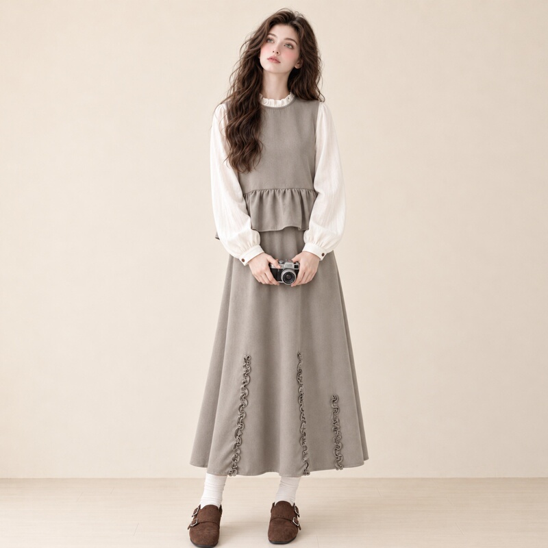 Lum French Ruffle Patchwork Top and Skirt Set for Women, New Autumn Style, Elegant and Classy Two-Piece Set Lum French Ruffle Patchwork Top and Skirt Set for Women, New Autumn Style, Elegant and Classy Two-Piece Set