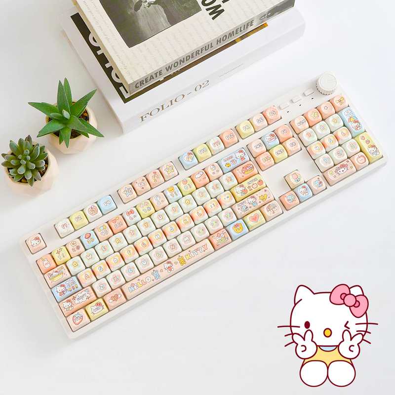 104-Key Knob Wired Mechanical Keyboard for Girls, Cute Office Gaming Rgb Lighting Hellokitty Mahjong Switch 104-Key Knob Wired Mechanical Keyboard for Girls, Cute Office Gaming Rgb Lighting Hellokitty Mahjong Switch