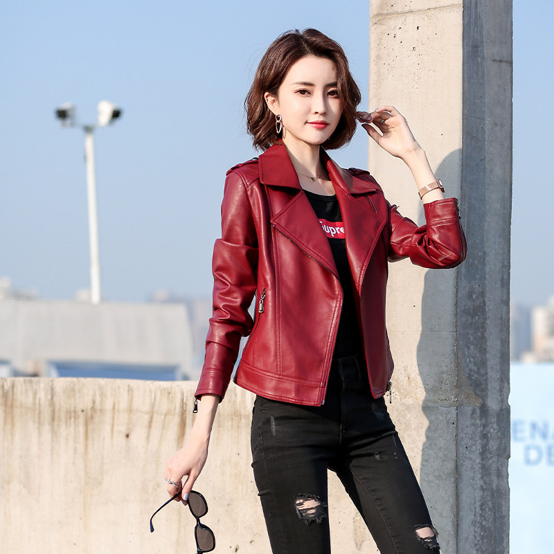 Leather leather clothing women short slim suit collar sheepskin jacket 2021 autumn new short man small fragrant wind jacket