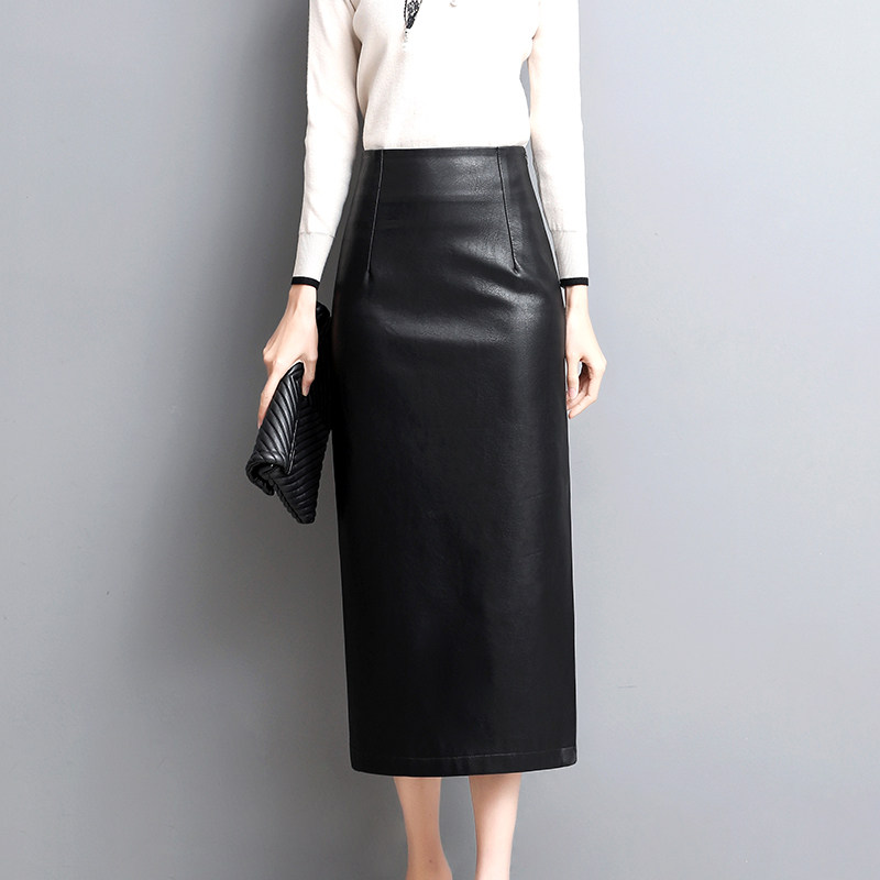 2023 Spring new Hainen genuine leather bag hip length dress fashion 100 lap one step skirt high waist display slim Sheep leather half body dress-Taobao