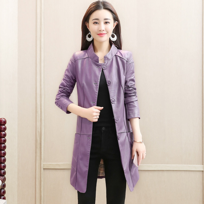 Add cotton thickened genuine leather dress Women's medium long version of autumn new collar Korean version with slim wind clothing and sheepskin jacket