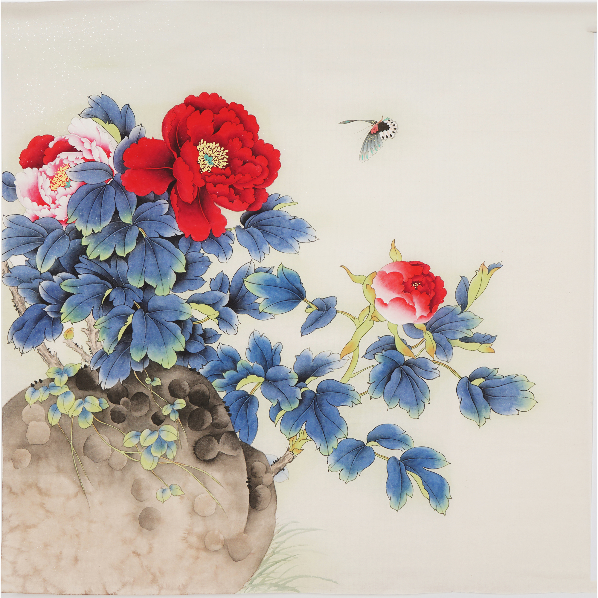 牡丹画 Yahoo!オークション - 【R40209-1】三代桃園 日本画 牡丹 証明