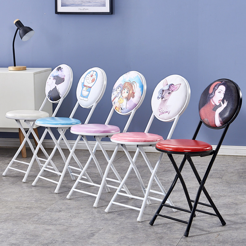 Folding stool Home small stool Folding portable small bench Adult dining stool Simple backrest chair Thick round stool