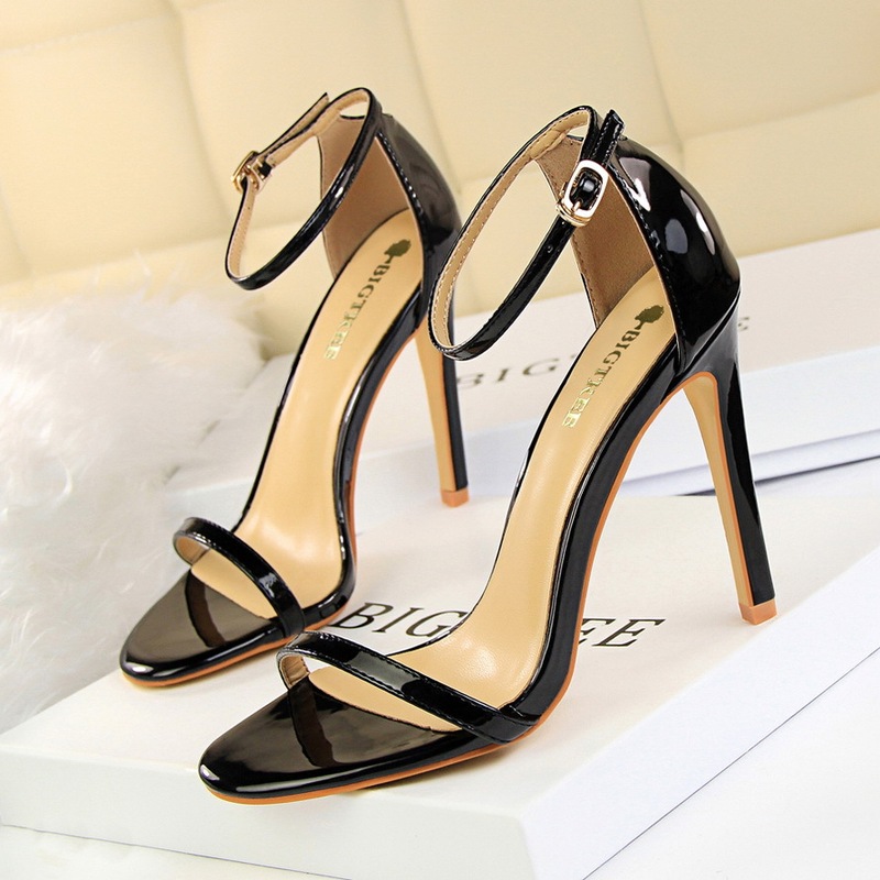 126-10 European and American Style Fashion Ultra-High Heel Patent Leather Open-Toe Strap Sandals Summer Sexy Nightclub Women's High Heels