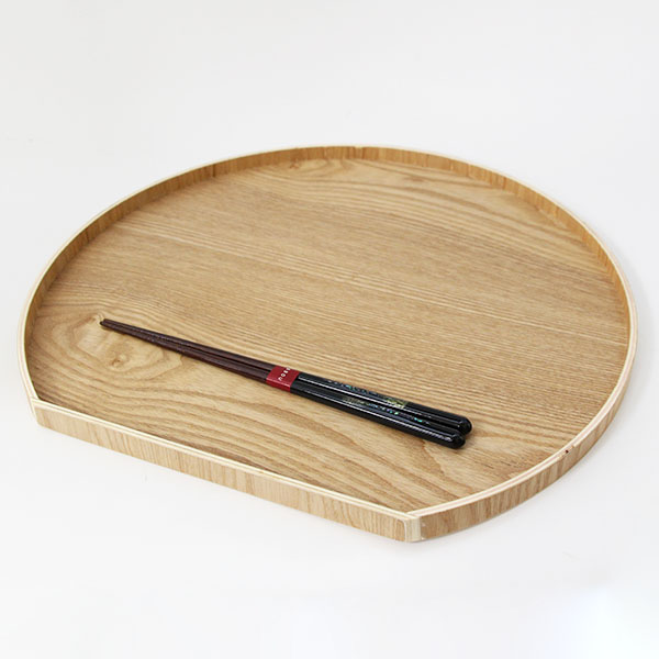 : Japanese made of natural wood lacquerware original wood color handmade semi-moon shaped waiter tray tea tray