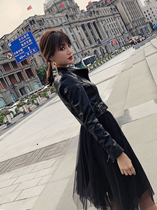 Eo cao da phụ nữ 2018 mùa xuân và mùa thu mới siêu đoạn ngắn là mỏng Hàn Quốc phiên bản của tự trồng pu da xe gắn máy áo khoác thủy triều