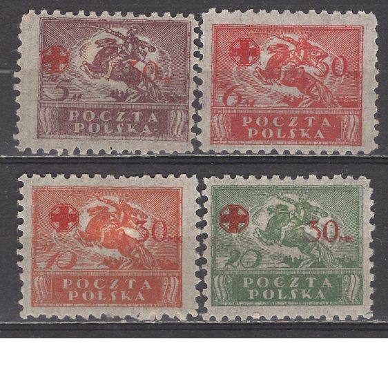 H6-54 Polish Stamp 1921 Postmarked Red Cross 4V New~182 Stamp