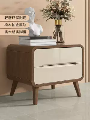 Solid Wood bedside table simple modern Net red Nordic light luxury wind ins walnut bedroom small short storage storage