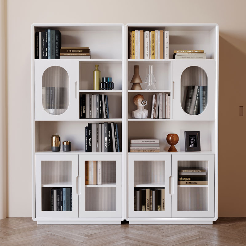 Modern minimalist with glass door dustproof bookcase floor free combination bookshelf study white storage display cabinet