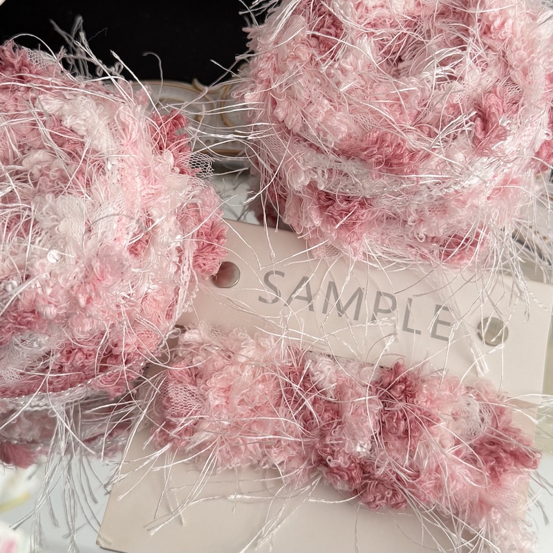 Pink Feather-Like Yarn, Hand-Woven Yarn, Peach Sweet Heart Hand-Mixed Yarn, Dancing Yarn, Cloud Yarn, Crochet Yarn, Hair Tie