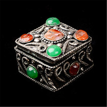 Tibetan hand-made Tibetan silver silk inlaid with turquoise glaze truth ten Phase free box jewelry box