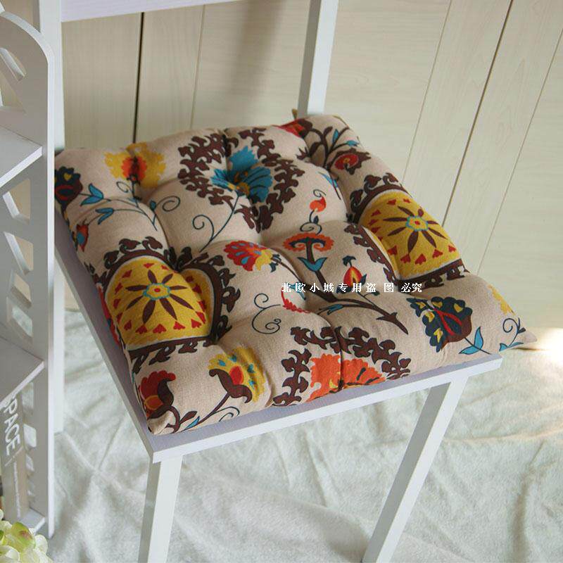 Bohemian ethnic wind chair cushion for long sitting thickened lace autumn winter warm cotton linen cushion tatami mat floating window cushion