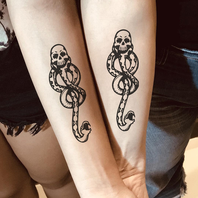 Popular Tattoo Stickers in Europe and America, Harry Potter Dark Magic Mark, Death Snake Head, Black Voldemort Waterproof Tattoo Sticker