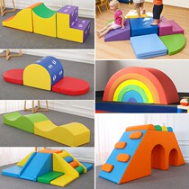 European standard early childhood education hall soft climbing and sliding sports combination childrens soft bag sensory training equipment physical ability drilling holes and climbing