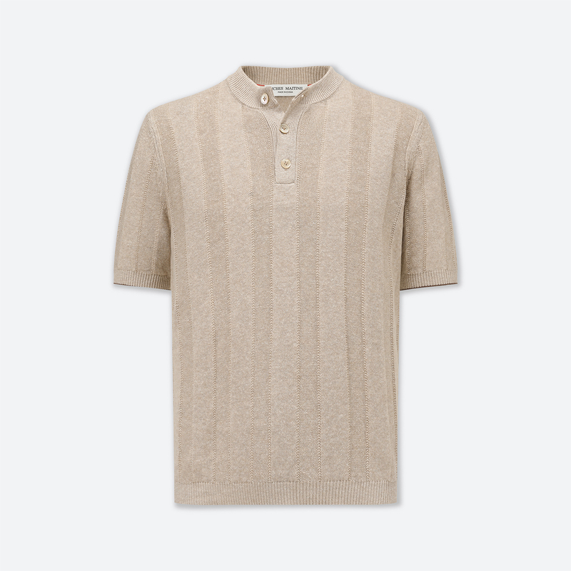 Riches Maitine Bc Same Style Spring and Summer Business Casual Henry Collar Linen Jacquard Knit Short-Sleeve Shirt Riches Maitine Bc Same Style Spring and Summer Business Casual Henry Collar Linen Jacquard Knit Short-Sleeve Shirt