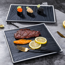  Hotel restaurant Ceramic Western food plate Steak plate Black wood grain barbecue plate Sushi plate Cake plate Flat plate