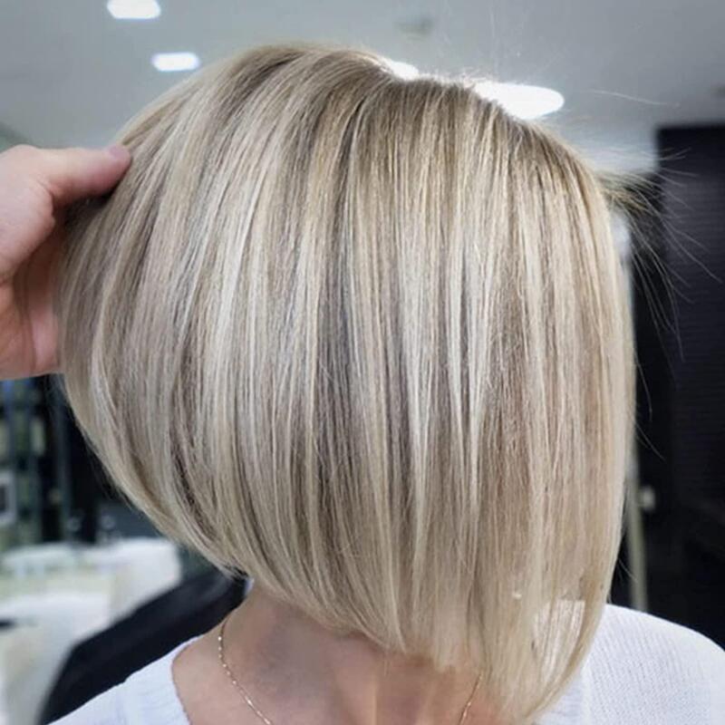 New European and American Style Women's Wig, Gradient Platinum Blonde Wig, Bob Style, Short Straight Wig Set, Xuchang Wig
