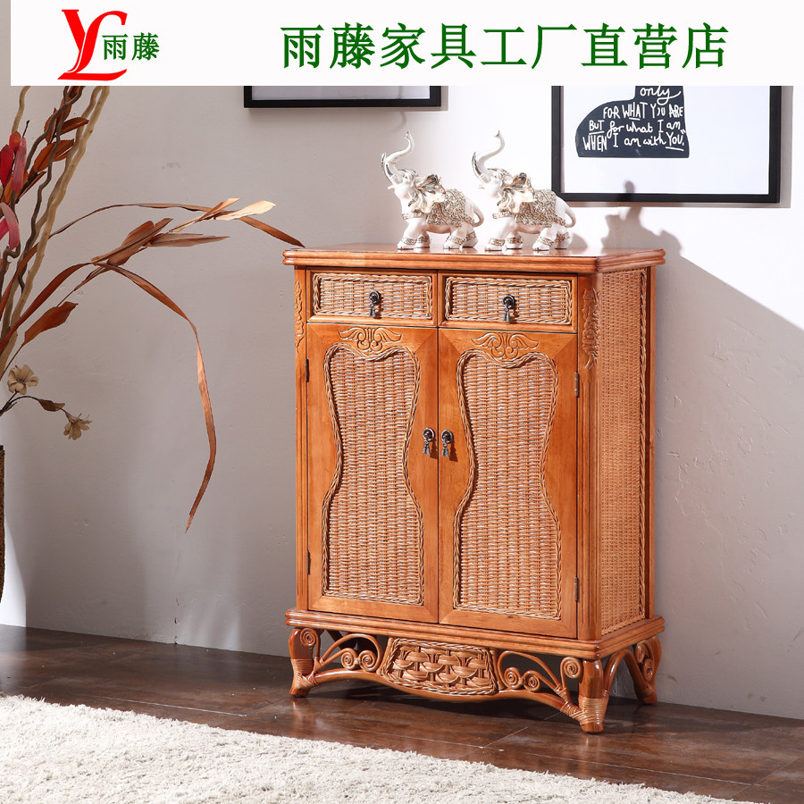 Real vine solid wood shoe cabinet Indonesian rattan woven wearing shoes cabinet rattan shoes cabinet Rattan Versatile cabinet Rattan Chair Wearing Shoes