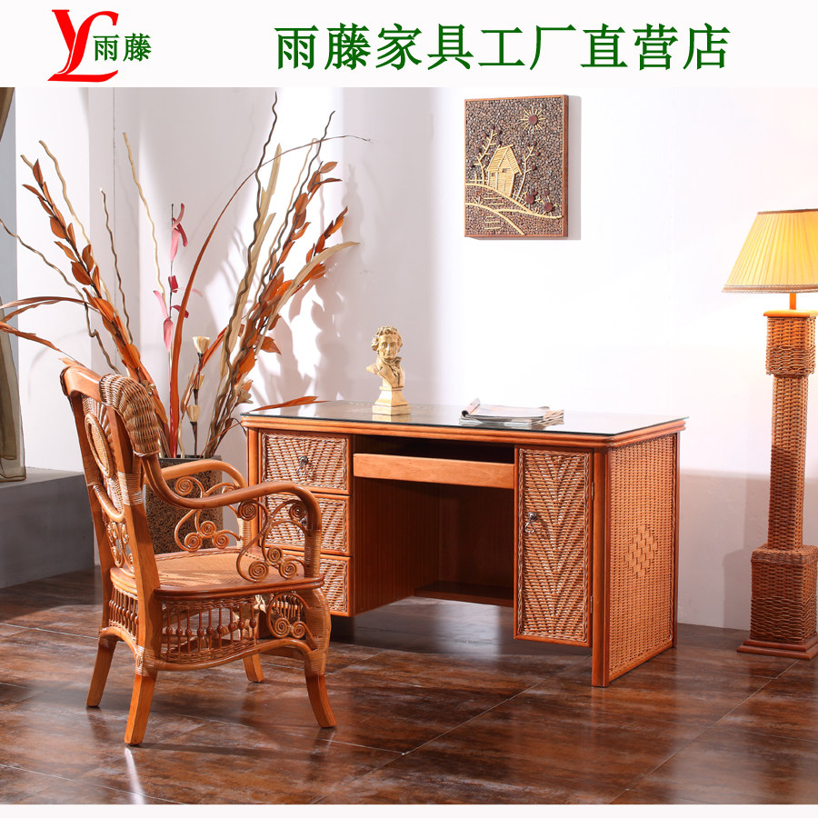 Real vine wood office desk Cane Wood Desk Chair Tenwood Desk Cane woven art imitation ancient makeup table