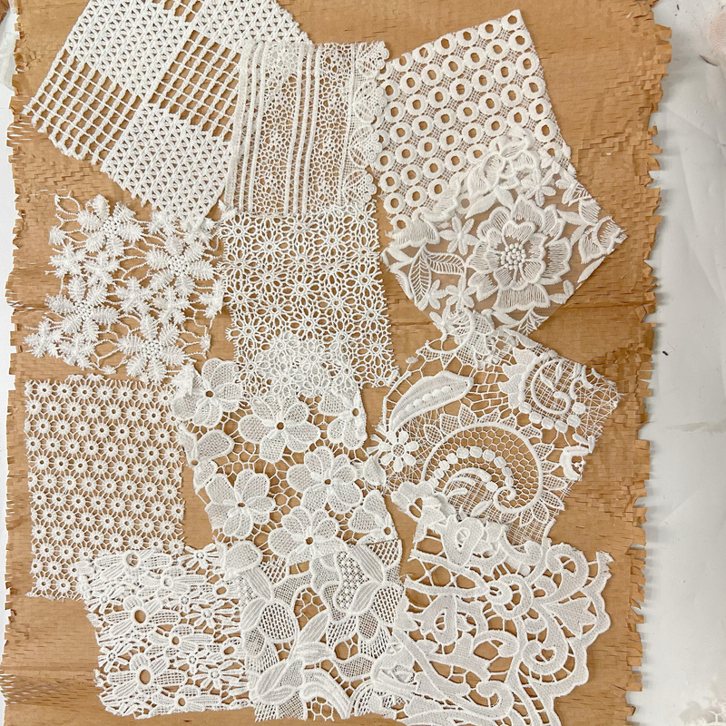 White Water-Soluble Lace Hollow Embroidery Lace Fabric Dress Cotton Thread Patch Handmade DIY Material