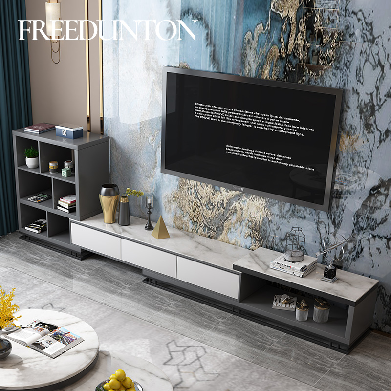 Italian minimalist rock board tea table small apartment telescopic TV cabinet creative size combination living room luxury Nordic cabinet