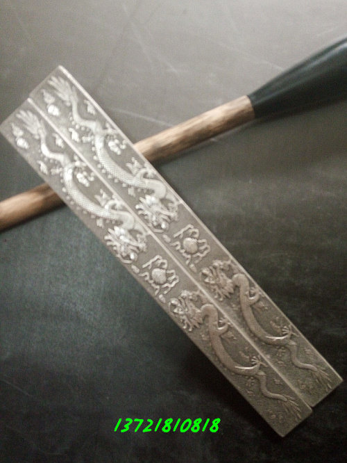 The four treasures of the study, Miao silver, copper pressure ruler, paperweight, calligraphy and painting supplies, double dragon play bead, copper ruler, exquisite practical gift