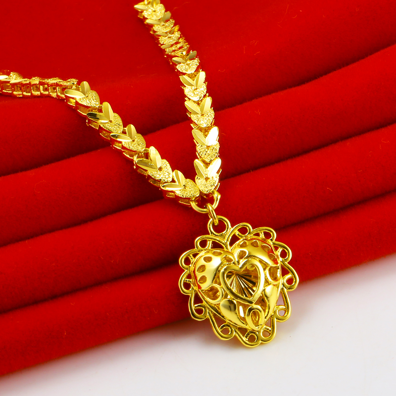 Gold Necklace 9999 Pure Gold Heart-shaped Women's Wife Chain Tanabata Valentine's Day to send girlfriend pure gold jewelry