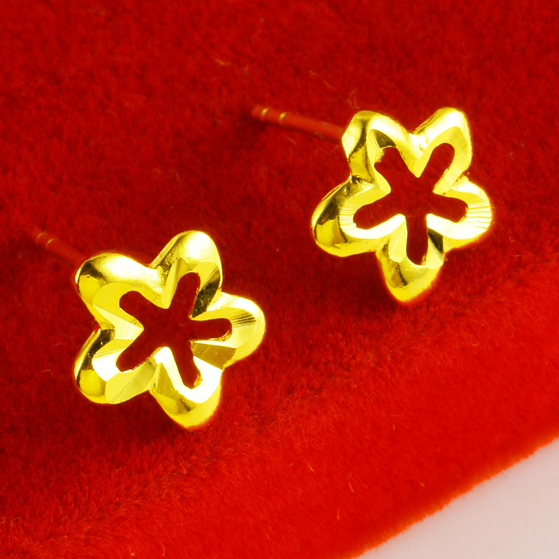 Gold ear nail 9999 foot gold male and female Pentacle star grinding sand surface earrings pure gold jewellery hollowed-out mother