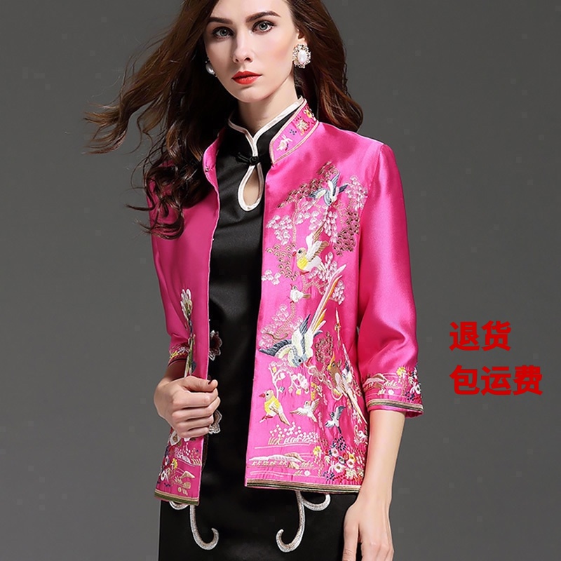 2021 spring and autumn new vintage women's clothing Chinese national style embroidery large size loose short cheongsam top small jacket