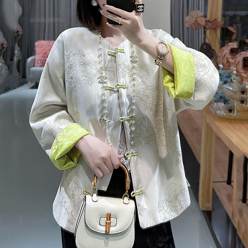New Chinese-style blouses Tang Dress Qipao Woman small Subgrowers Handmaid Short Embroidery Light National Wind Big Code Disc Buckle Jacket-Taobao