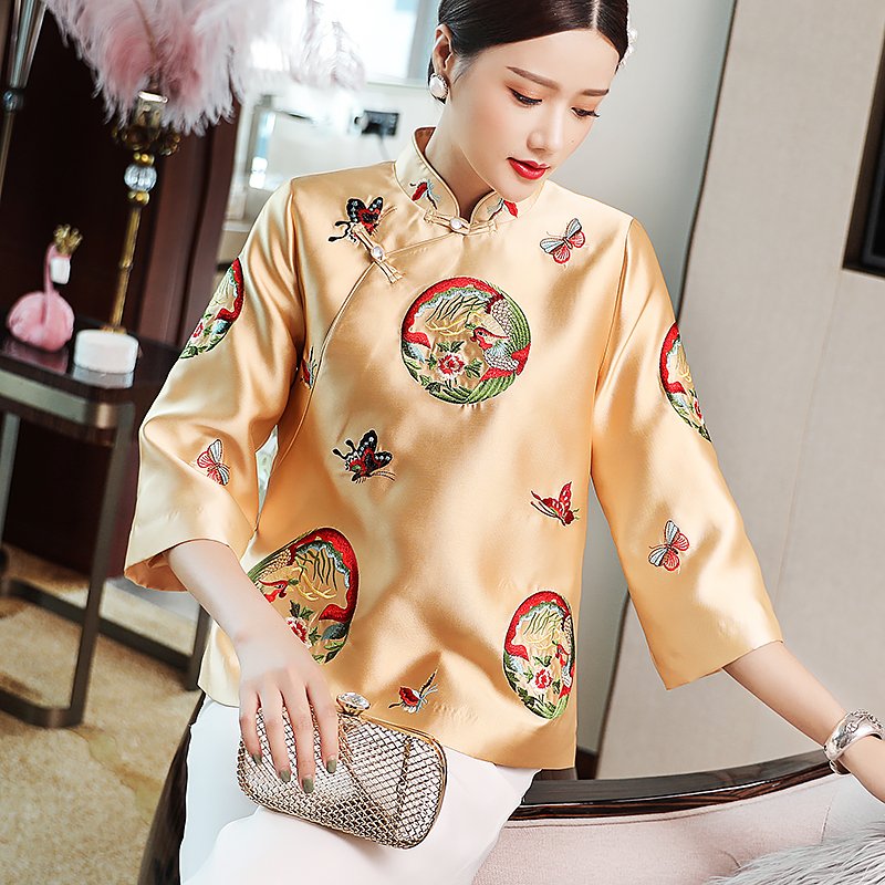Improvement of the qipao blouses 2021 New country tide women's clothing Heavy work embroidery loot and thin Chinese Wind Tang suit Han clothes
