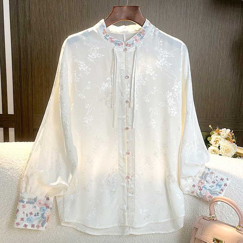 New Chinese women's clothing light country wind blouses retro shirts fall qipao big code Zen Serie disc buckle Adult Tang Costume Hanfu-Taobao