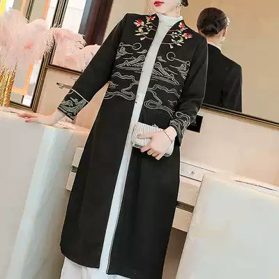 Tang suit female autumn and winter retro Chinese style long temperament windbreaker National style Chinese woolen cheongsam jacket shawl