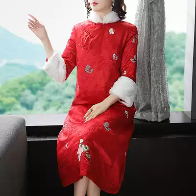 Tang women's winter clothes retro Chinese cotton-padded clothes women's long version of temperament thickened warm and improved cheongsam dress