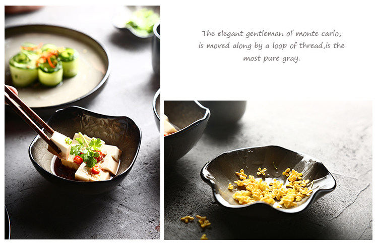 Retro restaurant, Japanese hotel, kitchen, home Black Mist series ceramic tableware set, plates, bowls and dishes pic 13