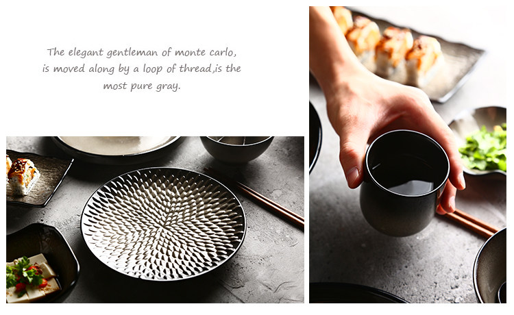 Retro restaurant, Japanese hotel, kitchen, home Black Mist series ceramic tableware set, plates, bowls and dishes pic 9