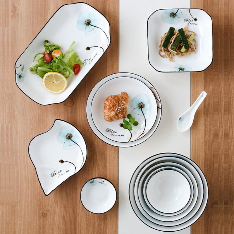 Zhengsheng bone China dishes Household multi-piece set Nordic net Red rice bowl with plate Fish plate Ceramic tableware combination