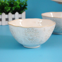 Creative lace flower bowl foreign trade ceramic tableware French retro relief made old white lace noodle bowl soup bowl