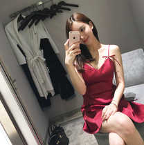 Sexy suspenders short evening dress summer Net Red new V-collar halter hip skirt slim dress skirt